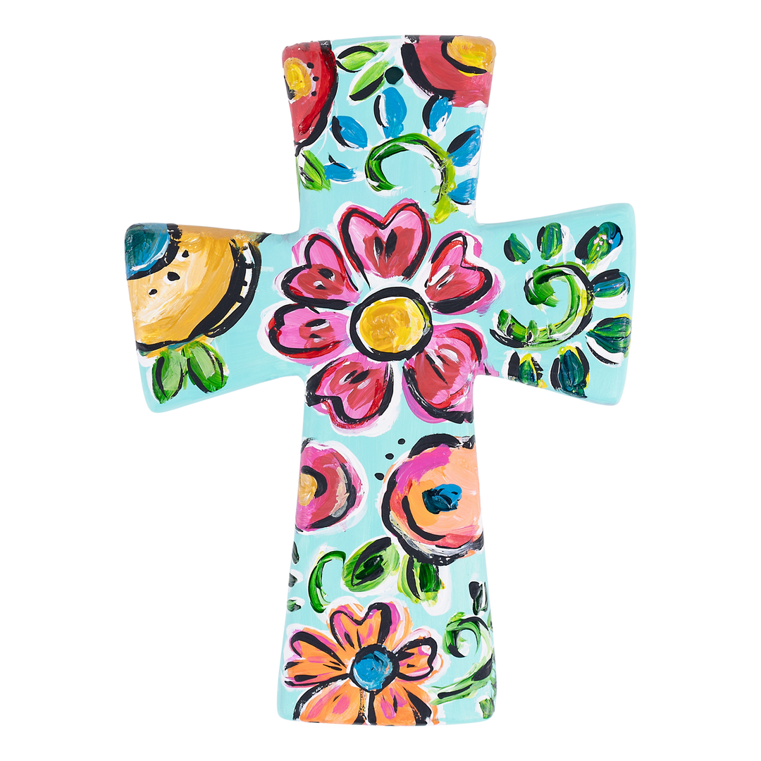 Glory Haus Turquoise Floral Cross