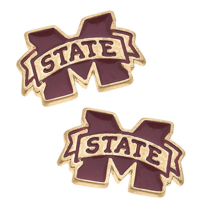 Canvas Logo Enamel Stud Earrings - Mississippi State Bulldogs