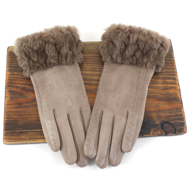 Pretty Persuasions Gloves - Khaki Faux Fur Cuff