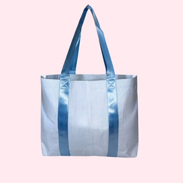 Mint Little Mama Tote - Baby Blue Preppy Stripe