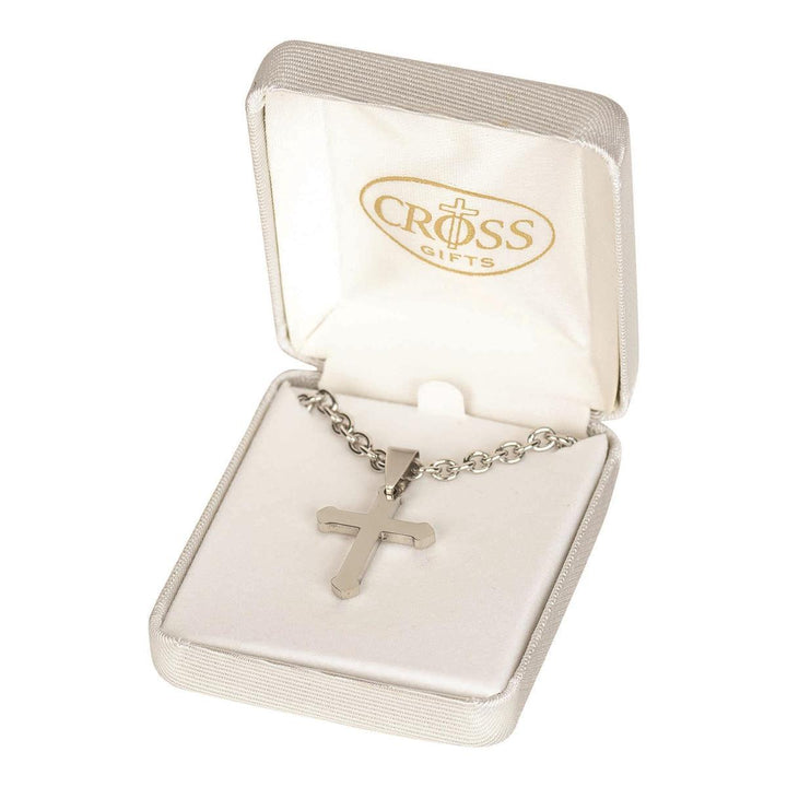 Dicksons Stainless Steel Bud Cross Necklace