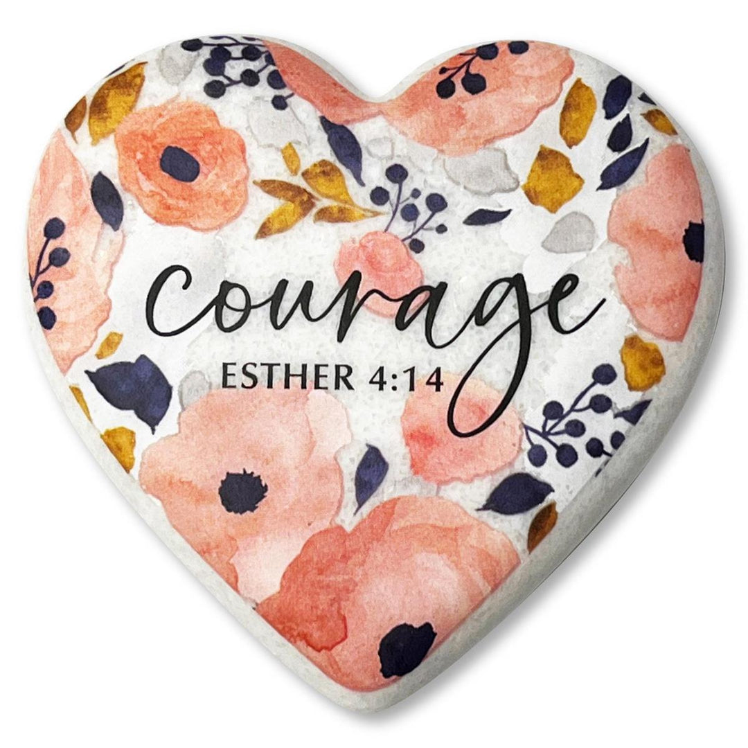 Cottage Garden Tabletop Heart Stone Floral Courage Pink