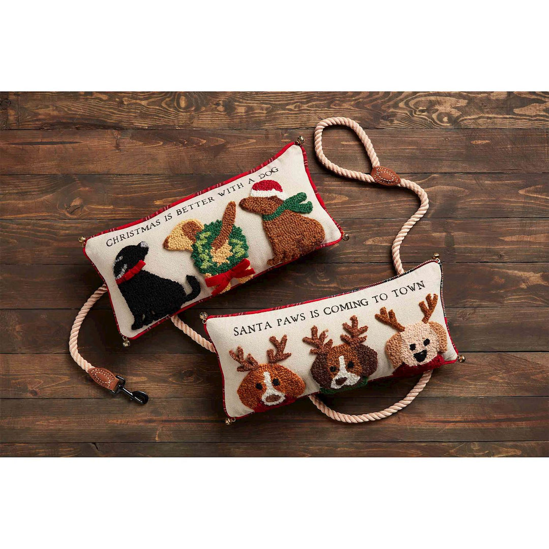 Mud Pie Santa Paws Dog Hooked Pillow