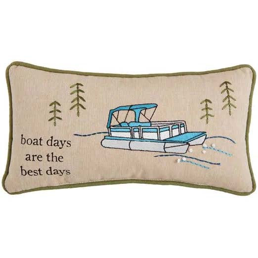 Mud Pie Mini Lake Embroidered Pillow - Boat Days