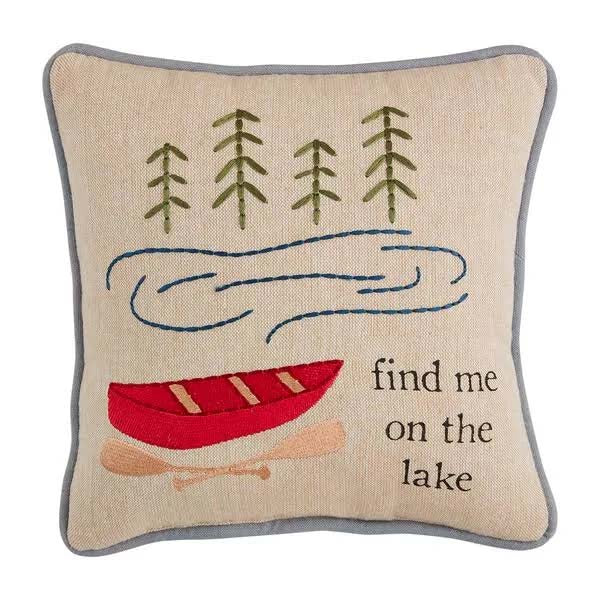 Mud Pie Mini Lake Embroidered Pillow - Find Me
