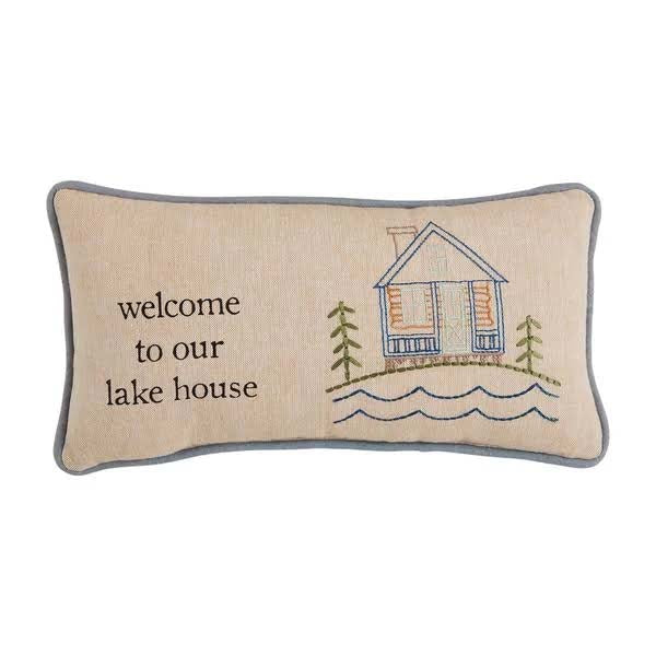 Mud Pie Mini Lake Embroidered Pillow - Welcome