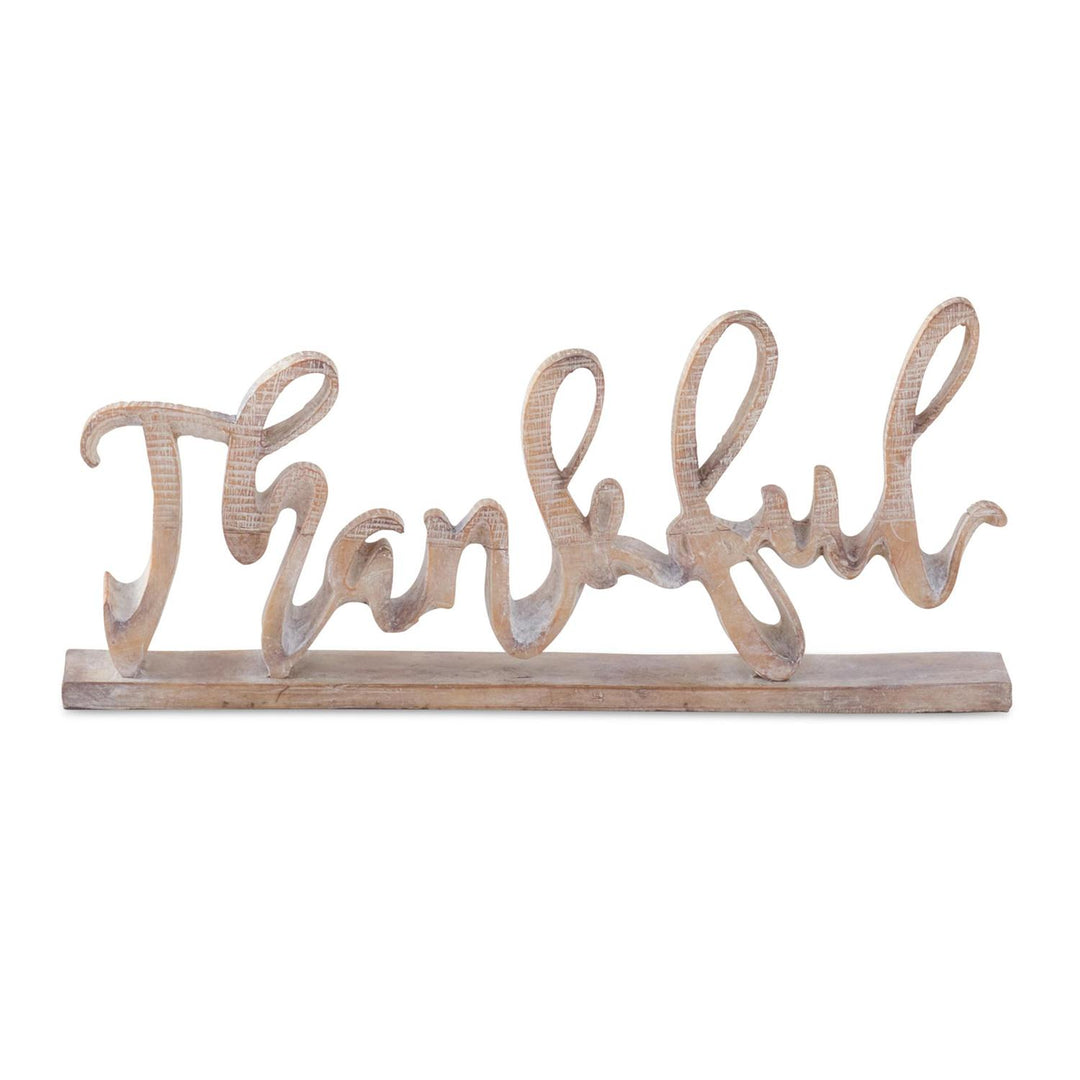 K & K Interiors Tan Resin Wood Grain Tabletop Cutout - Thankful