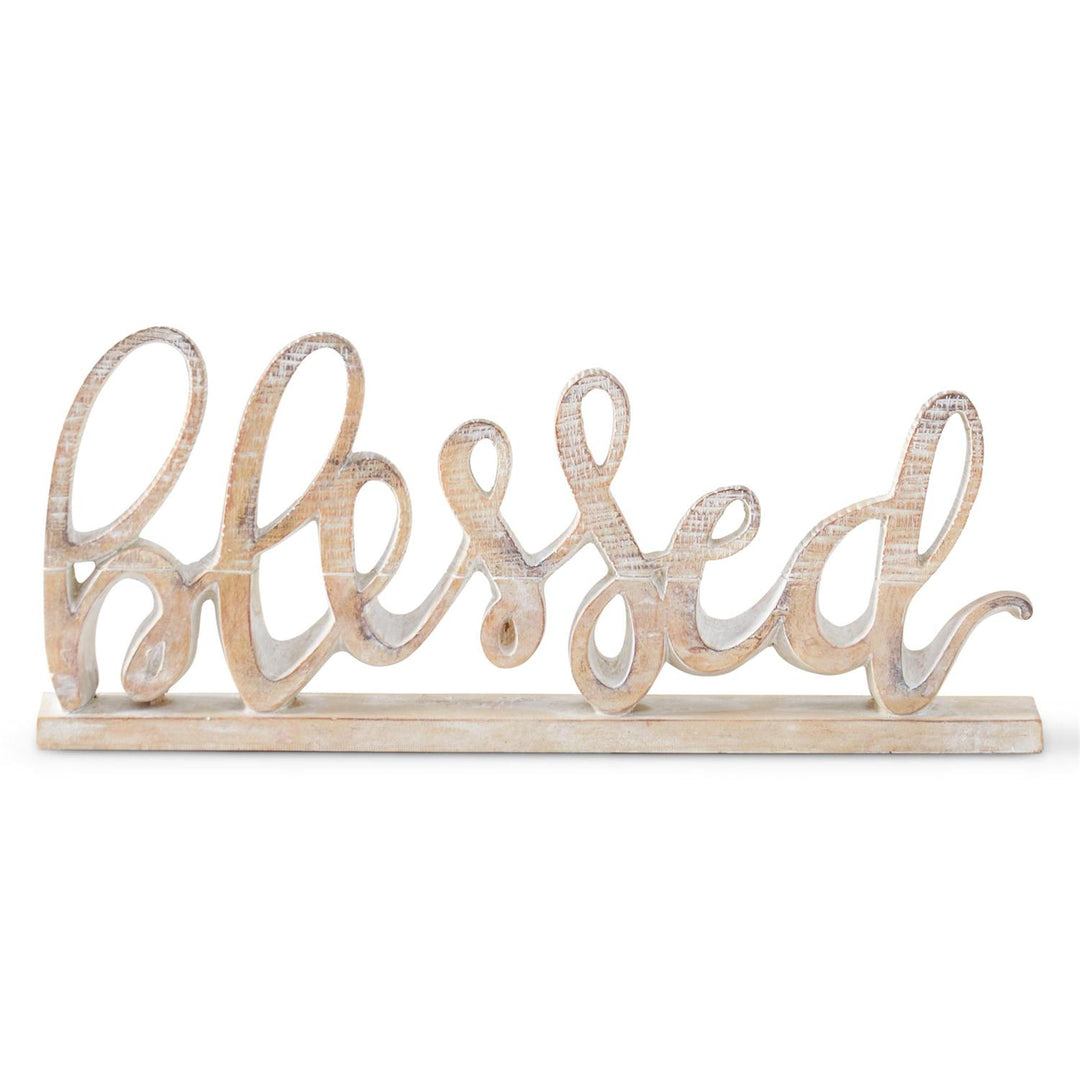 K & K Interiors Tan Resin Wood Grain Tabletop Cutout - Blessed