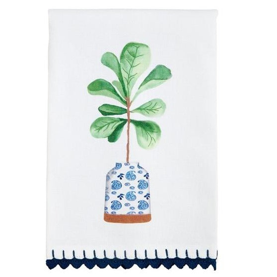 Mud Pie Blue Potted Plant Towel - Fig