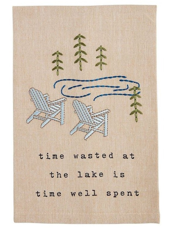 Mud Pie Lake Embroidery Towel - Time