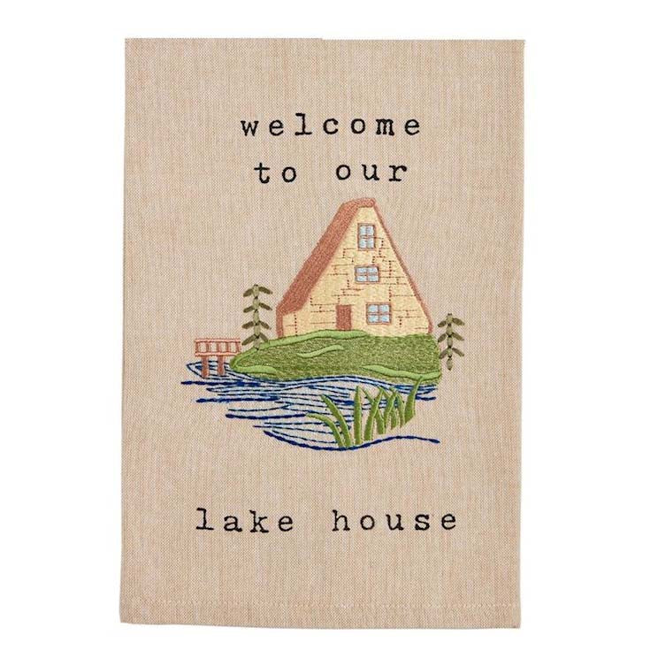 Mud Pie Lake Embroidery Towel - Welcome