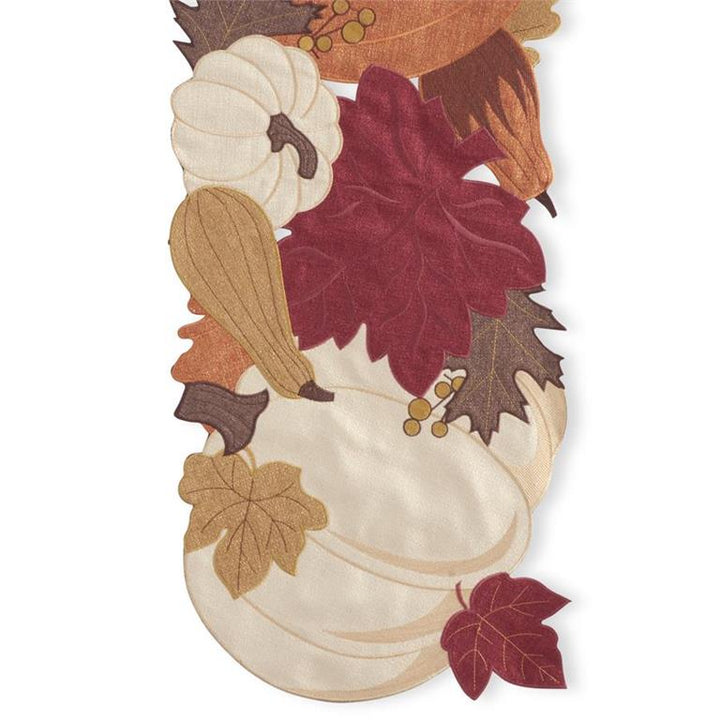 K & K Interiors Table Runner - Brown Pumpkin & Fall Leaves Embroidered Cutout