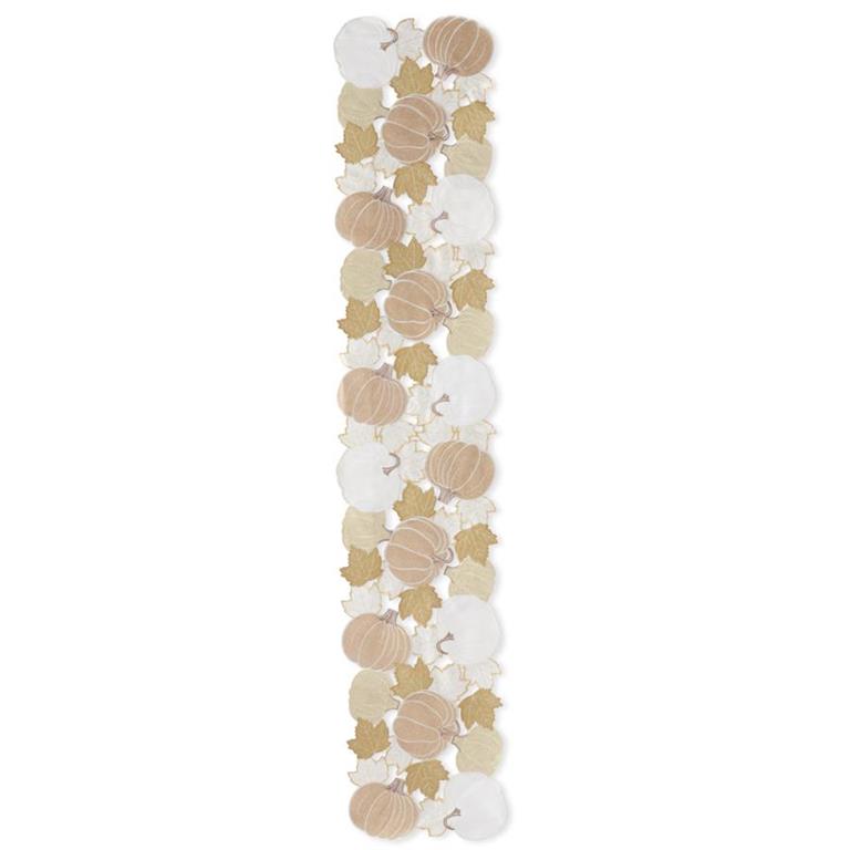 K & K Interiors Table Runner - Cream Pumpkin & Fall Leaves Embroidered Cutout