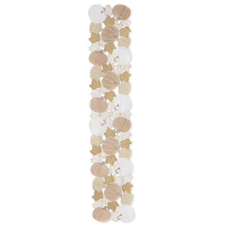 K & K Interiors Table Runner - Cream Pumpkin & Fall Leaves Embroidered Cutout