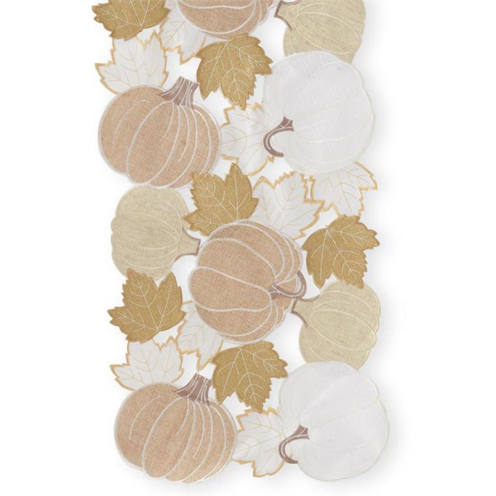 K & K Interiors Table Runner - Cream Pumpkin & Fall Leaves Embroidered Cutout