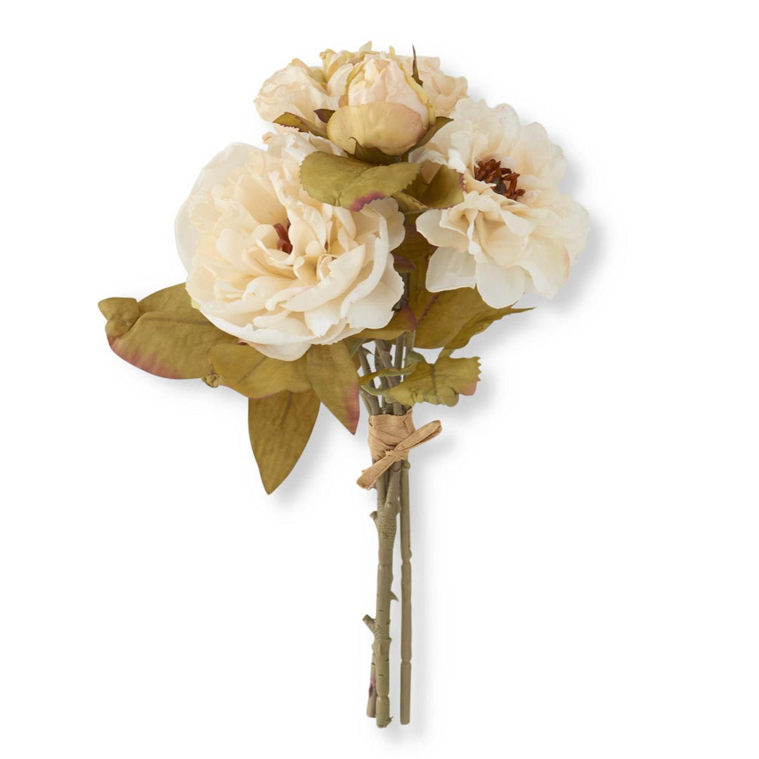 K & K Interiors Cream Rose Peony & Anemone Dried Look Silk Floral Bundle (5 Stems)