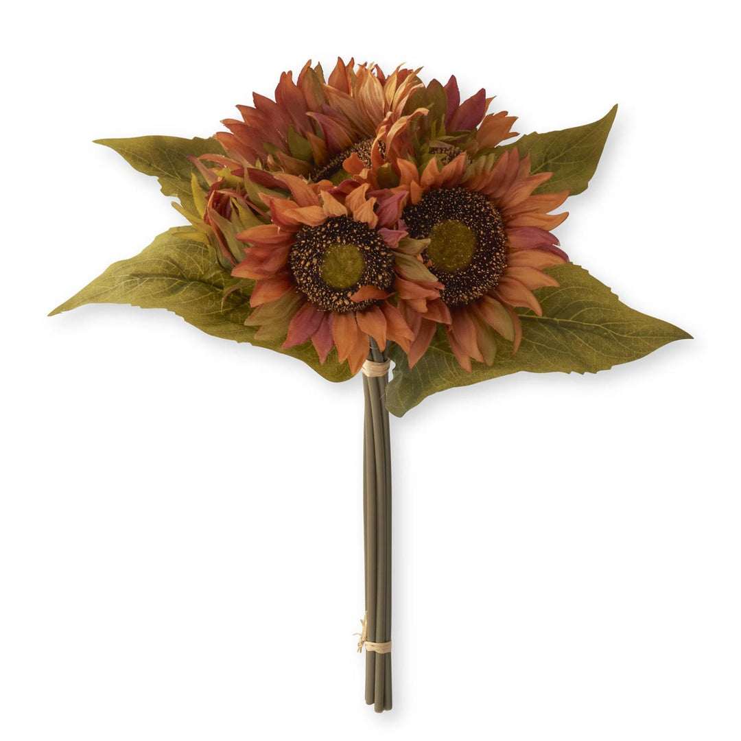 K & K Interiors Brown Orange w/Burgundy & Green Sunflower Bundle (6 Stems)