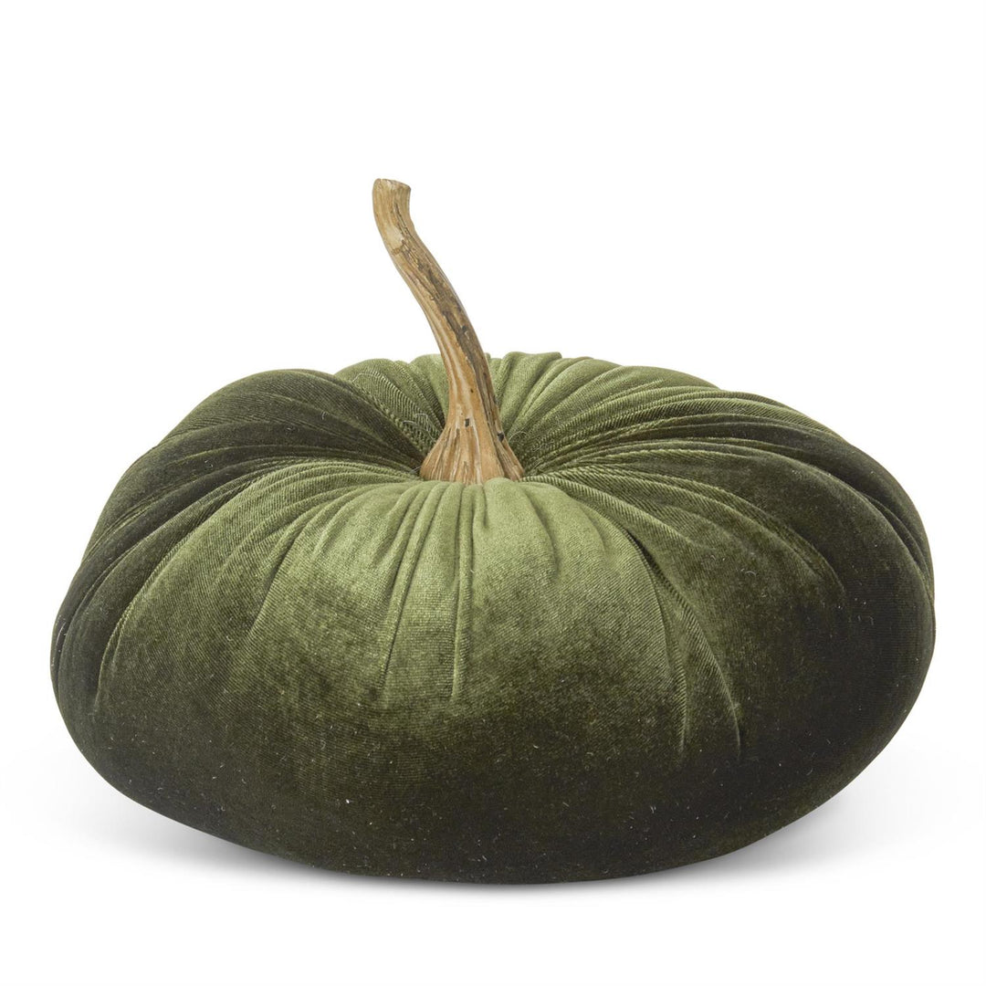 K & K Interiors Green Velvet Stuffed Pumpkin - 6.25"
