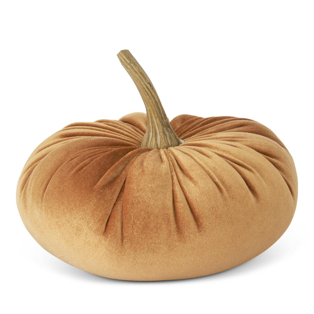 K & K Interiors Orange Velvet Stuffed Pumpkin - 7.25"