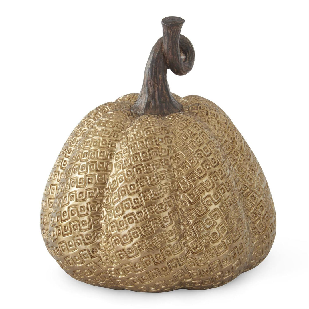 K & K Interiors Gold Resin Maze Embossed Pumpkin - 8"