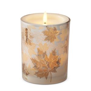 K & K Interiors Frosted Leaf Glass Container LED Candle w/Timer - 5.75"