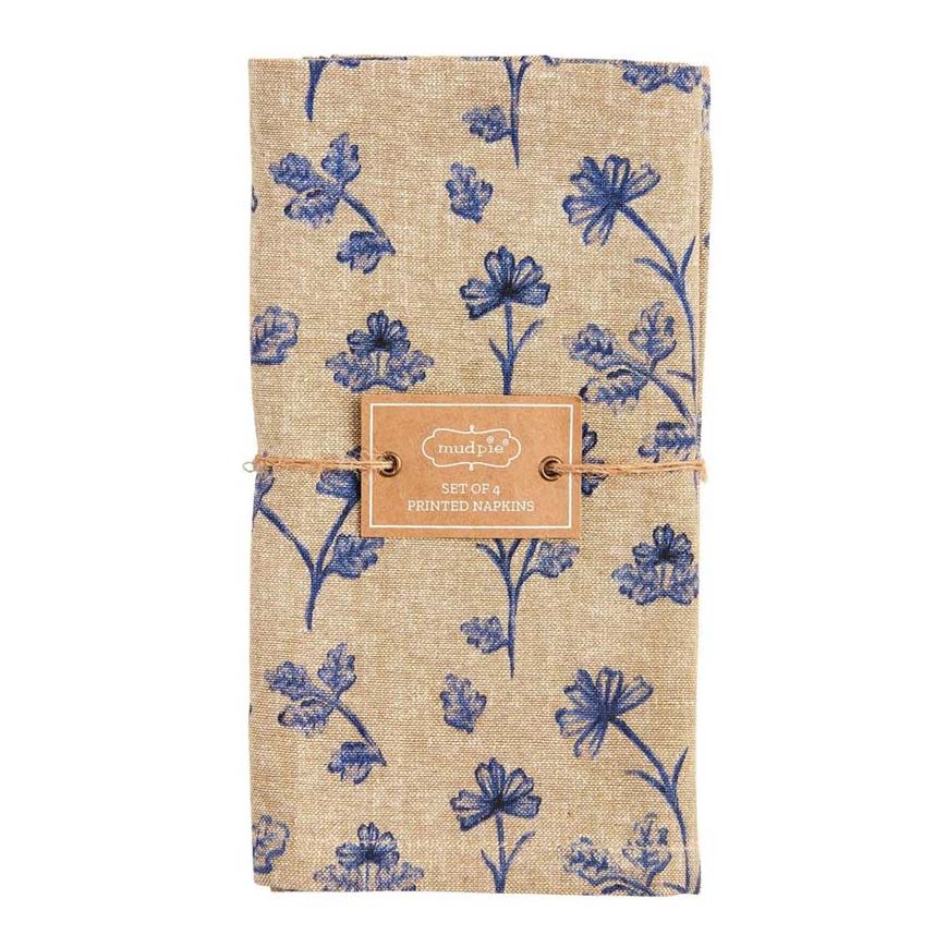 Mud Pie Floral Cloth Napkin Set - Blue