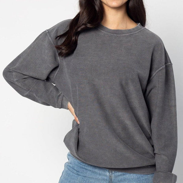 Chicka-d Women's Corded Crew Sweatshirt - 100% Cotton, Vintage Washed, Ribbed Cuffs & Hem, NCAA Licensed (Charcoal, X-Large) - View #2
