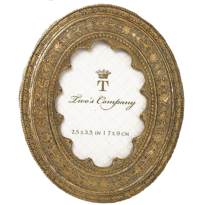 Two's Company Vermeil Ornate Photo Frame - 2 1/2" x 3" Oval