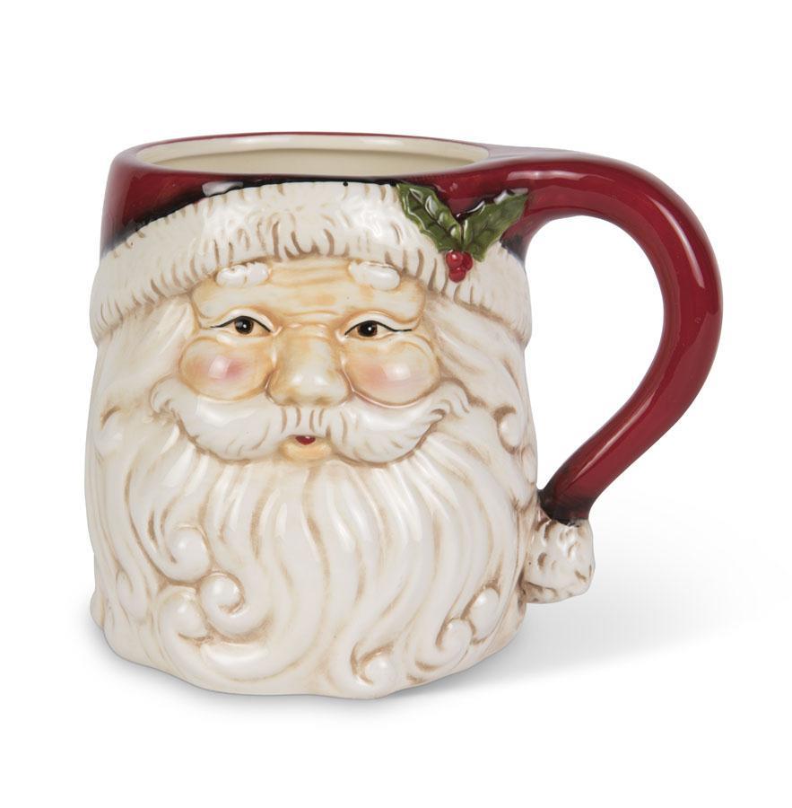K & K Interiors Santa Face Ceramic Mug w/Holly on Hat