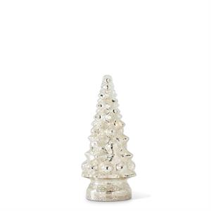 K & K Interiors LED Mercury Glass Christmas Trees w/Timer Ornament - Small