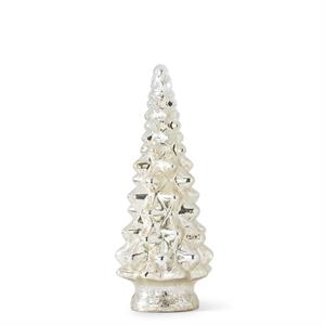 K & K Interiors LED Mercury Glass Christmas Trees w/Timer Ornament - Medium