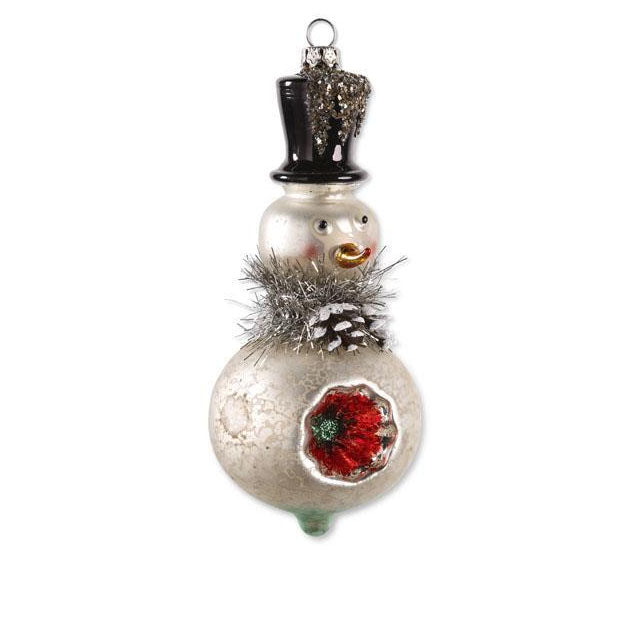 K & K Interiors Mercury Glass Snowmen Ornament w/Top Hat - Small