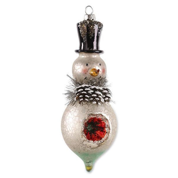 K & K Interiors Mercury Glass Snowmen Ornament w/Top Hat - Medium