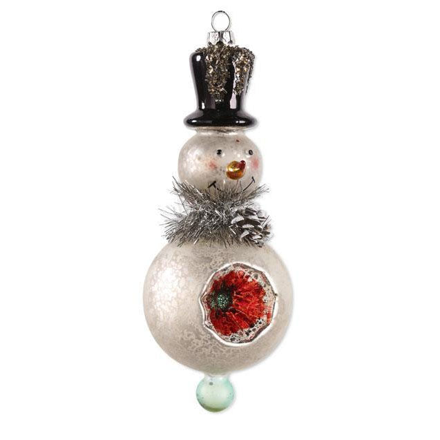 K & K Interiors Mercury Glass Snowmen Ornament w/Top Hat - Large