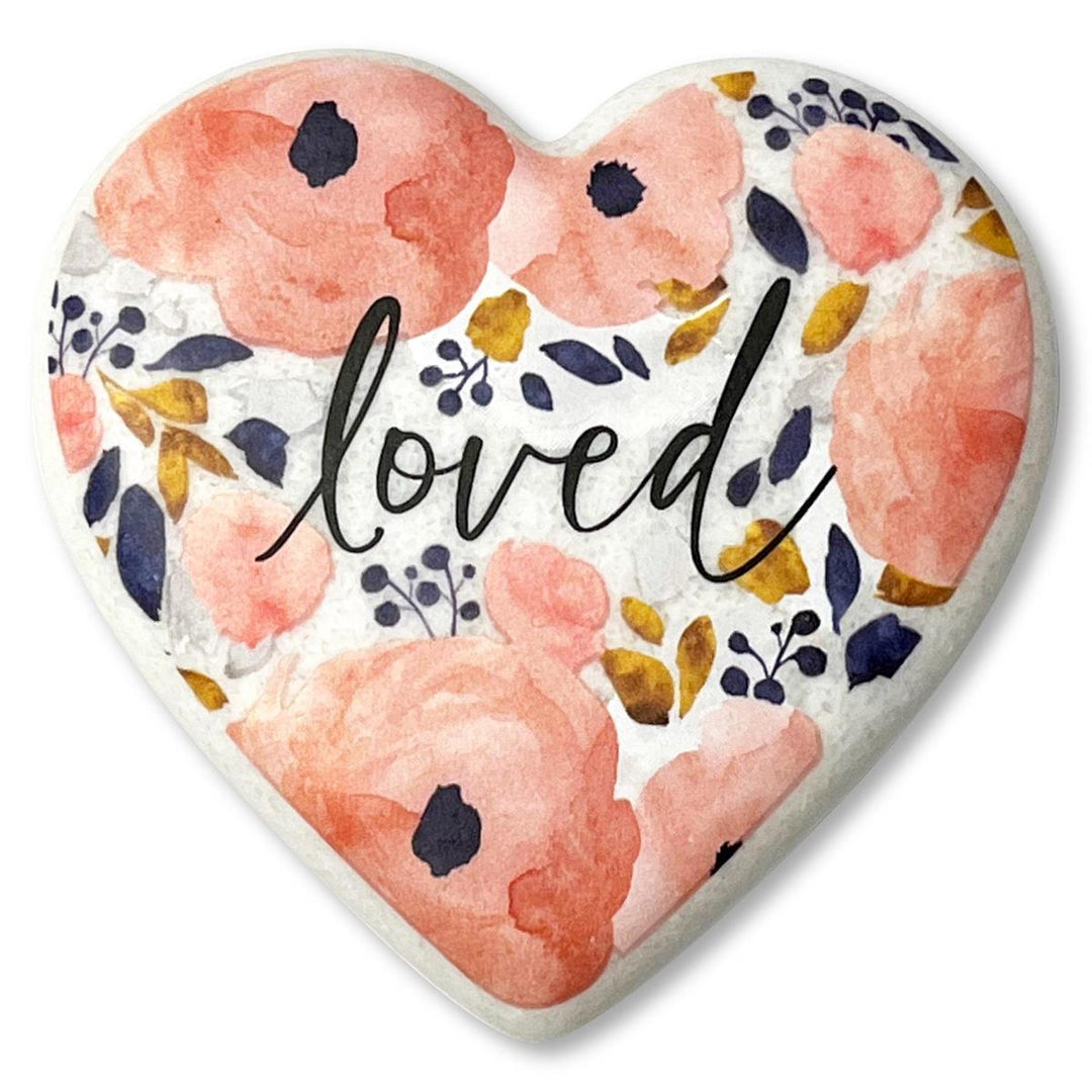 Cottage Garden Tabletop Heart Stone Pink Floral Loved