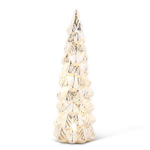 K & K Interiors Glittered LED Silver Mercury Glass Tree - 12.25"