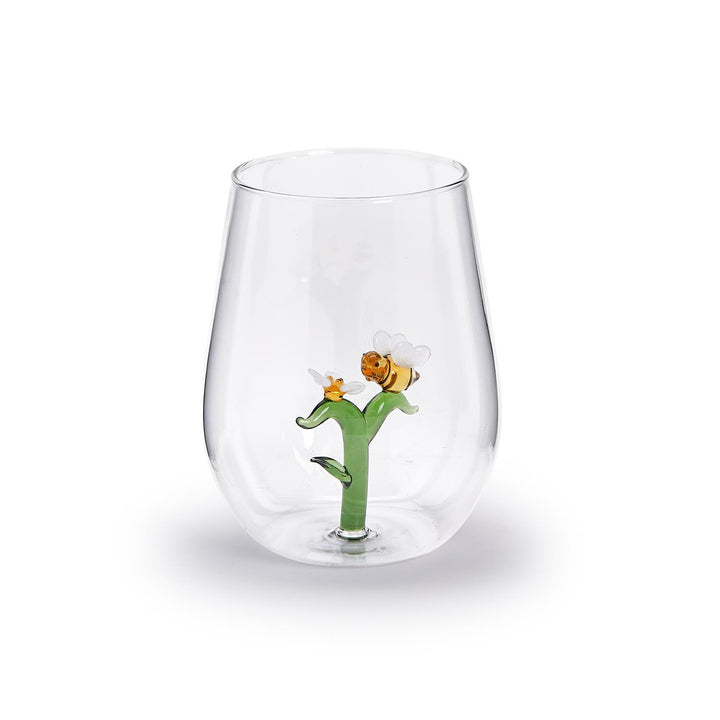 Two's Company Bee and Flower Icon Stemless Wine Glass