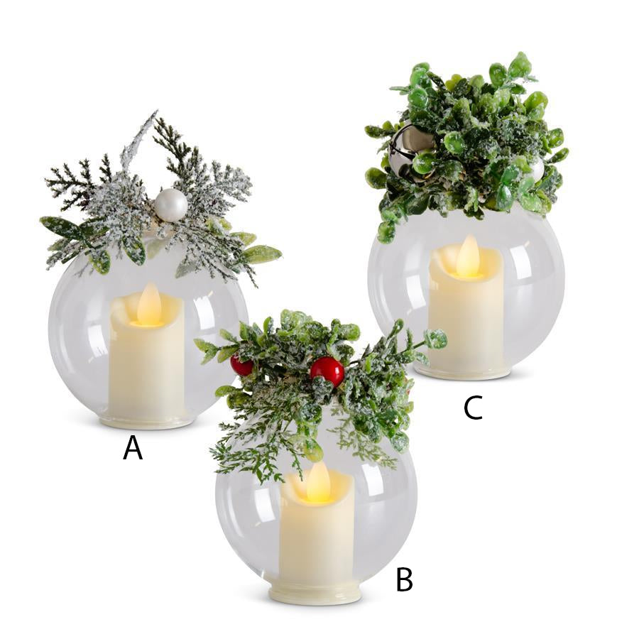 K & K Interiors LED Glass Icy Mistletoe/Pine Ornament w/Timer - Style B
