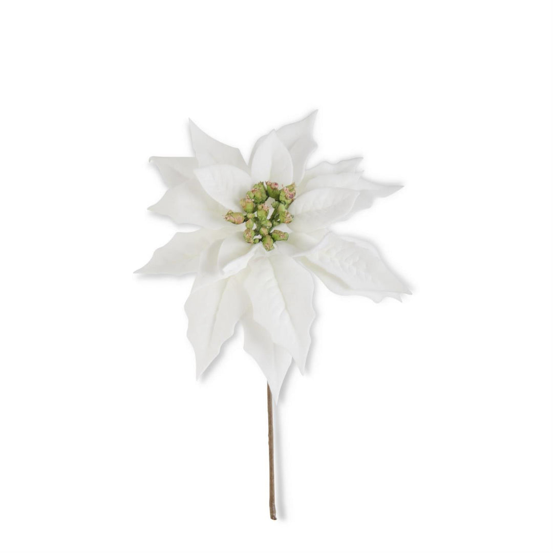 K & K Interiors White Poinsettia Pick - 9"