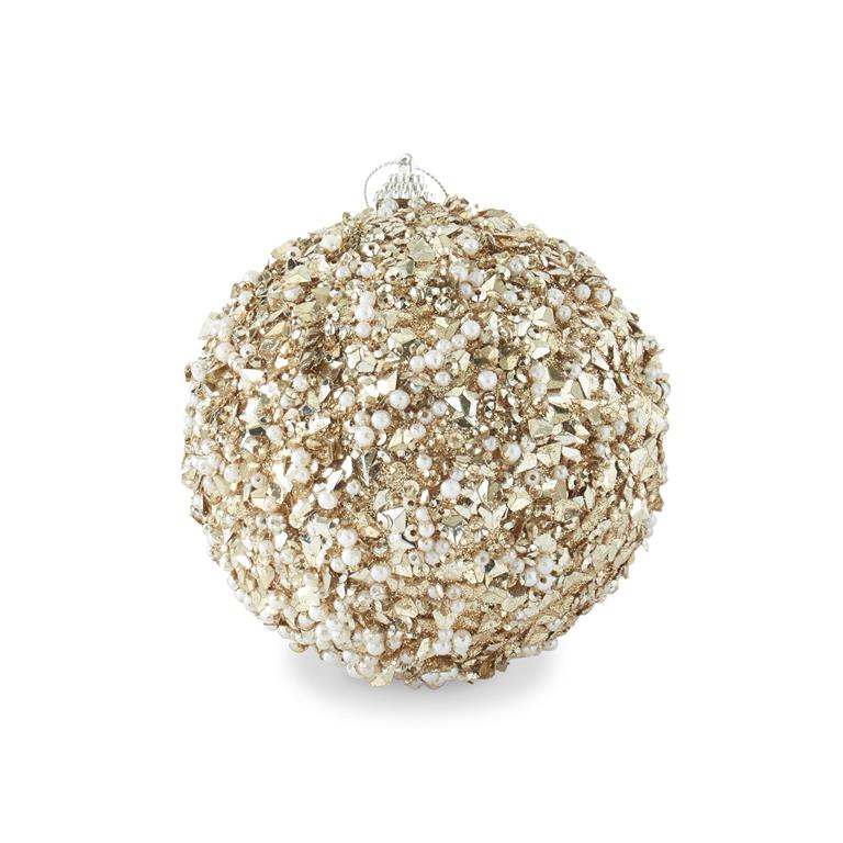 K & K Interiors Champagne Sequins & Bead Embellished Shatterproof Ornament - 5"