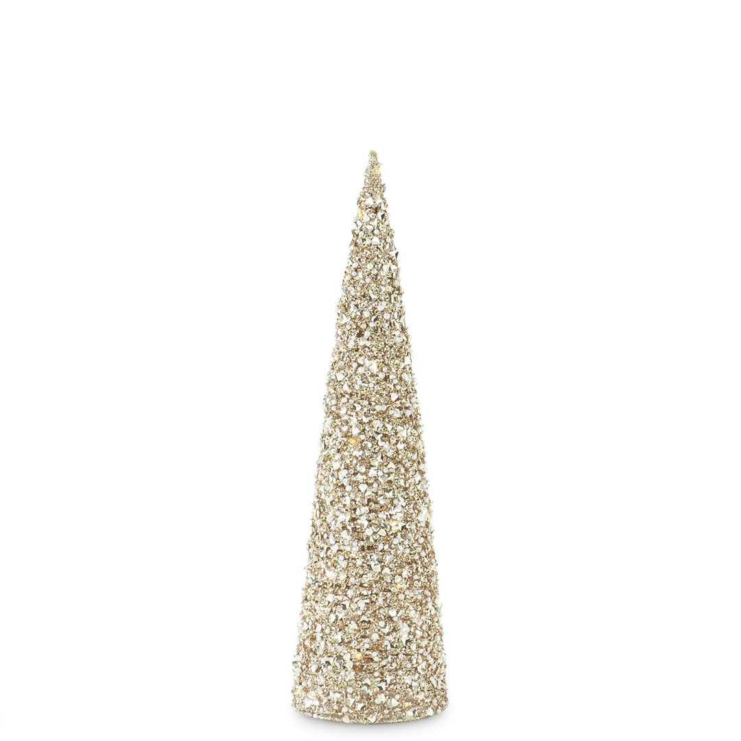 K & K Interiors Champagne Sequins & Bead Embellished LED Cone Tree w/Timer - Small