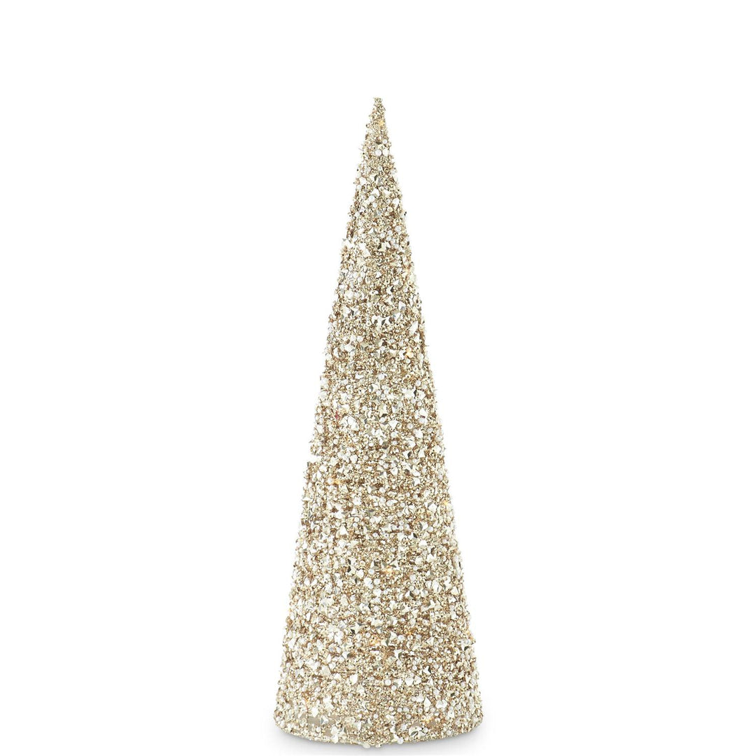 K & K Interiors Champagne Sequins & Bead Embellished LED Cone Tree w/Timer - Medium