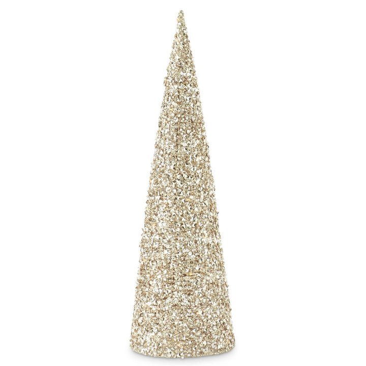 K & K Interiors Champagne Sequins & Bead Embellished LED Cone Tree w/Timer - Large