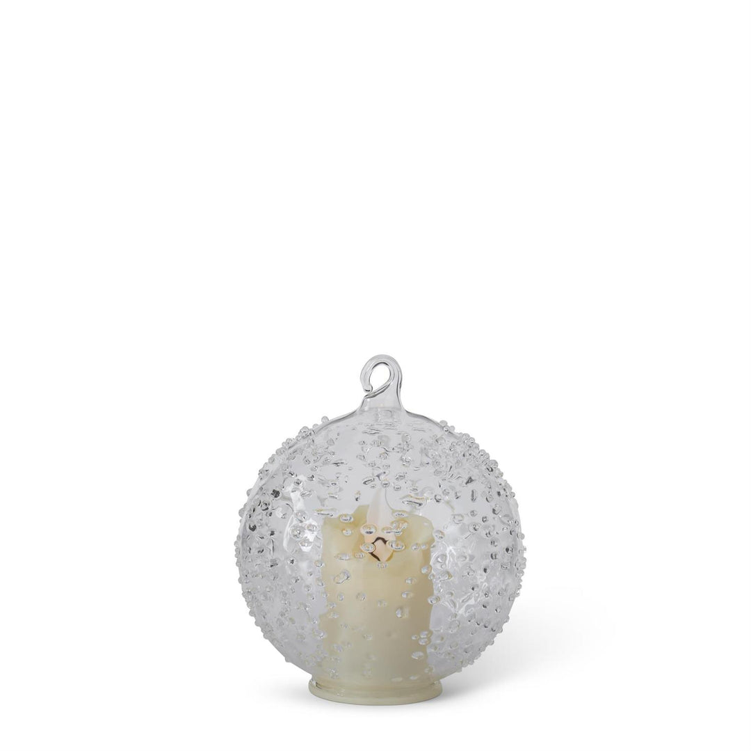 K & K Interiors LED Textured Clear Glass Ornament w/Timer - 3.75"