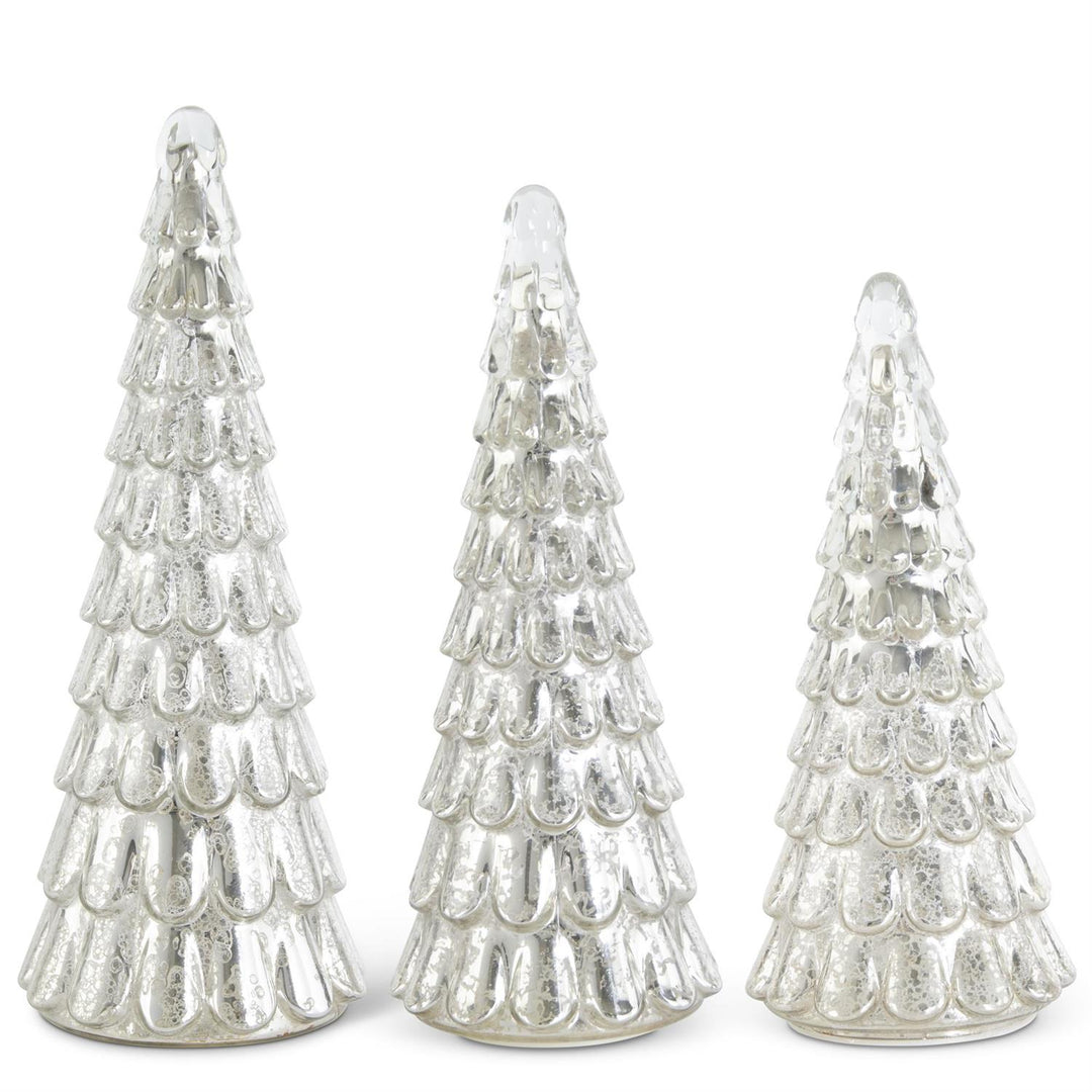 K & K Interiors Silver LED Mercury Glass Tree w/Timer - 16.75"