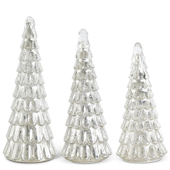 K & K Interiors Silver LED Mercury Glass Tree w/Timer - 16.75"