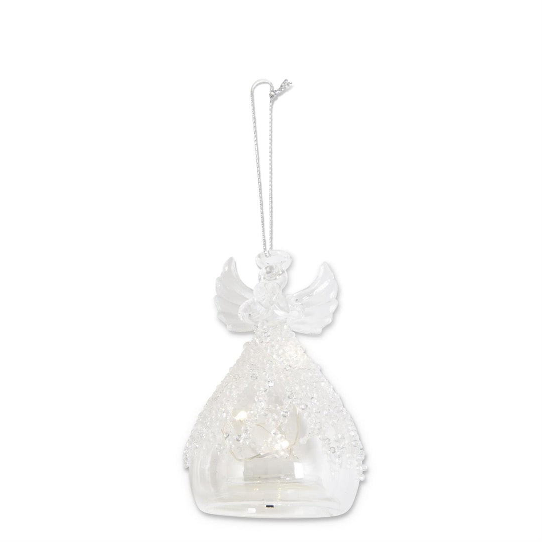 K & K Interiors Clear Glass Lattic Bead LED Angel Ornament w/Timer - 4"