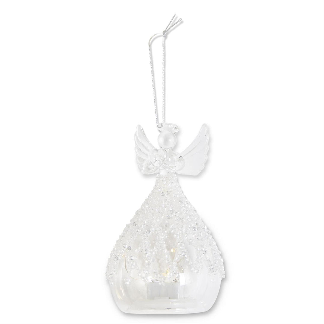 K & K Interiors Clear Glass Lattic Bead LED Angel Ornament w/Timer - 5.25"