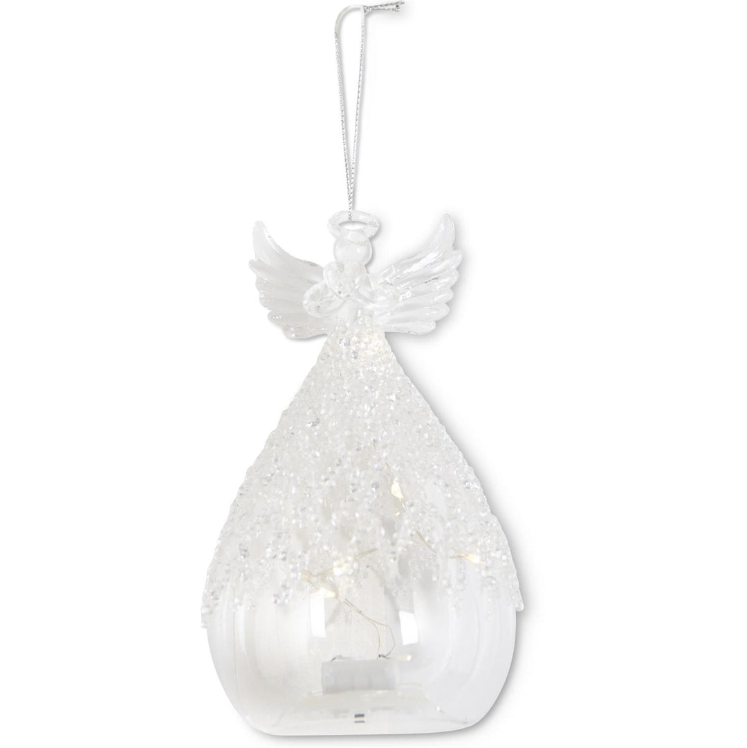 K & K Interiors Clear Glass Lattic Bead LED Angel Ornament w/Timer - 6.25"