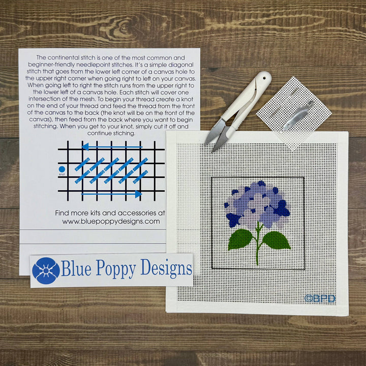 Blue Poppy Bicycle with Pink Flowers Needlepoint Kit
